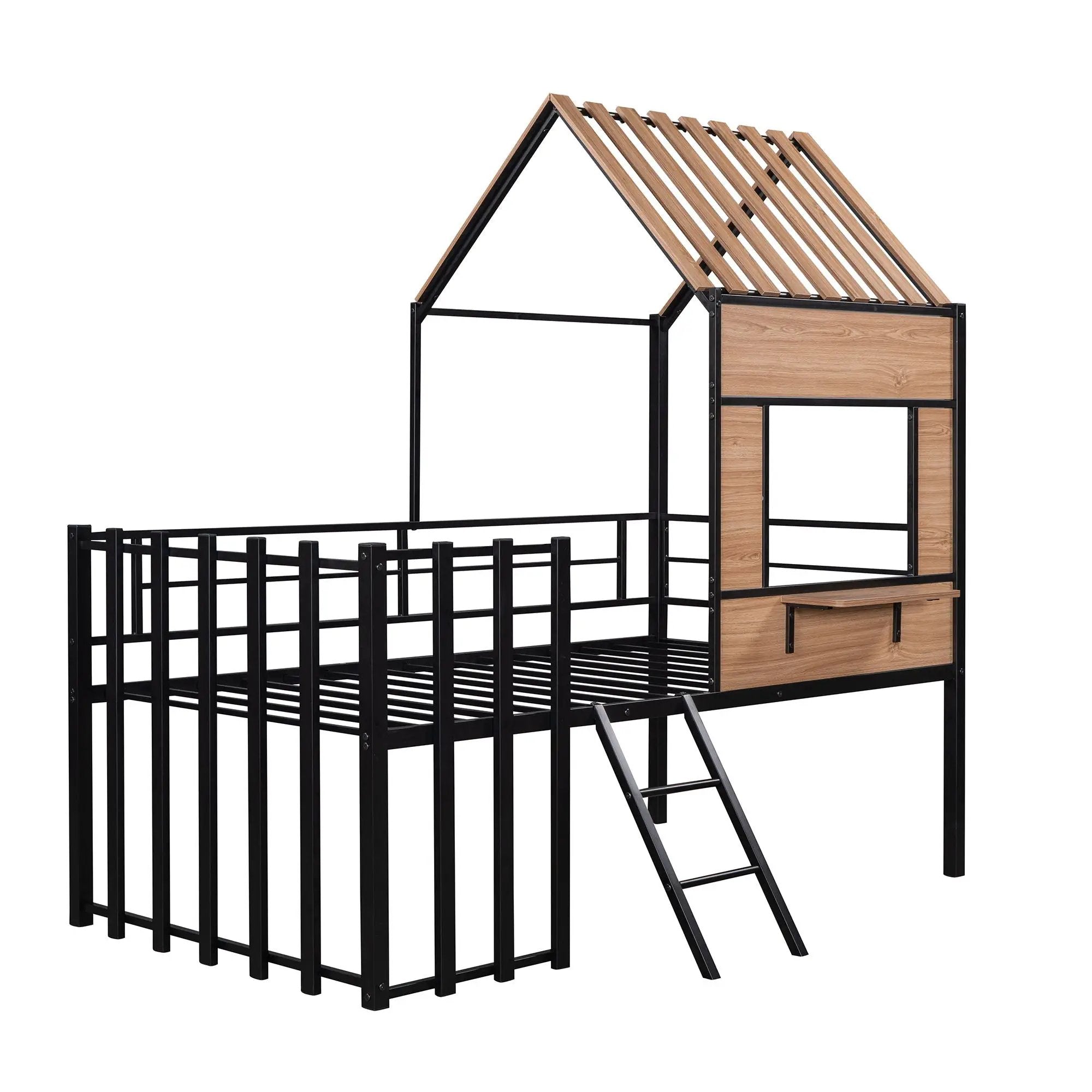 Loft Bed With Roof, Window, Guardrail, Ladder by HouseOfZazla