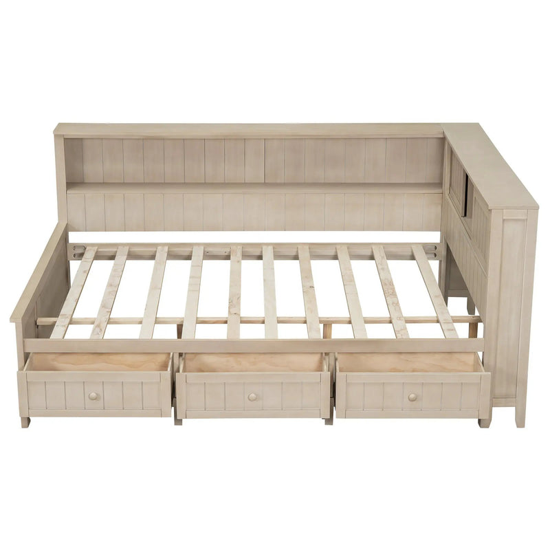 Full Size Wood Daybed with Storage Shelves and 3 Drawers by HouseOfZazla