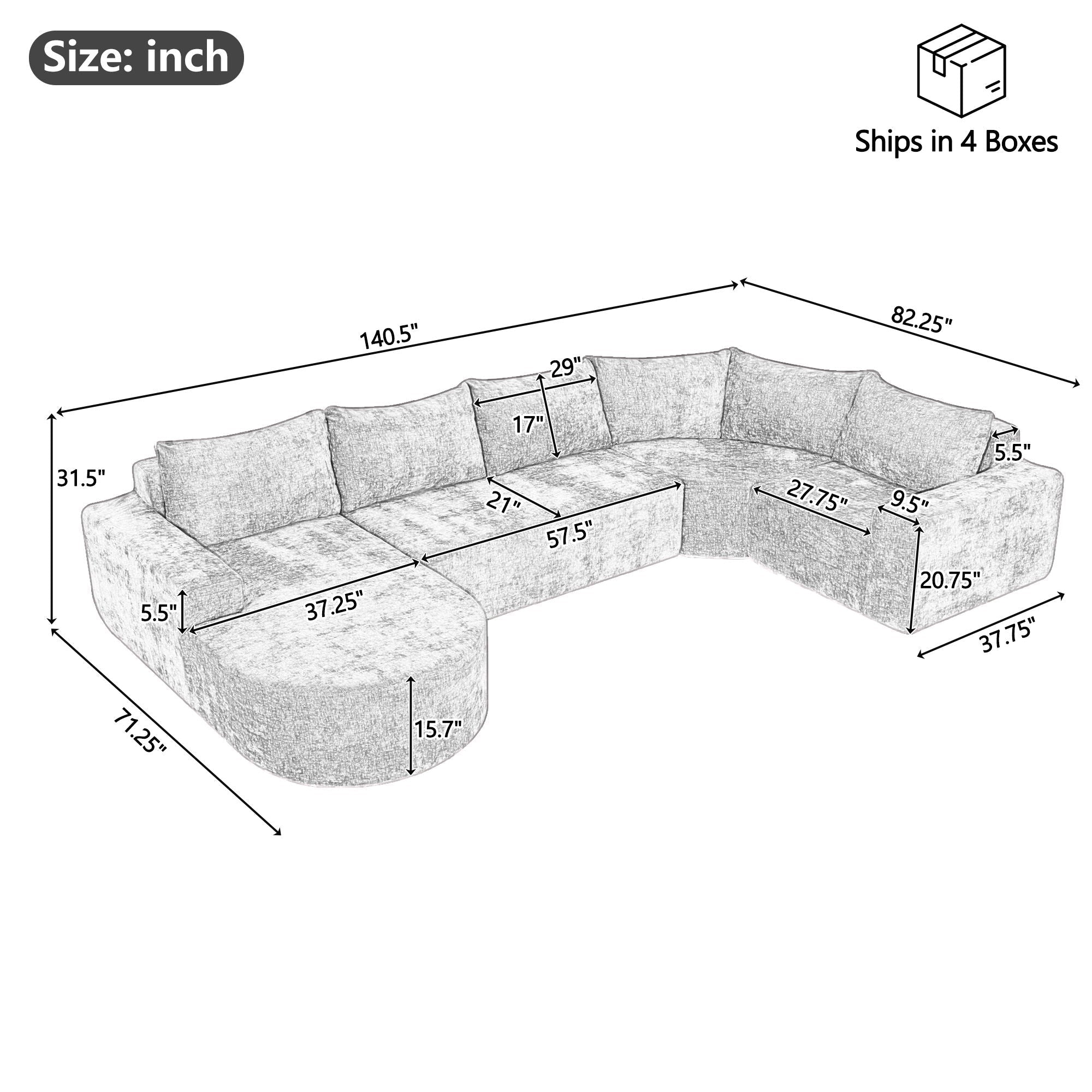 Modular Cloud Sectional Sofa Set, U-Shaped Upholstered Couch With Deep Seat by HouseOfZazla