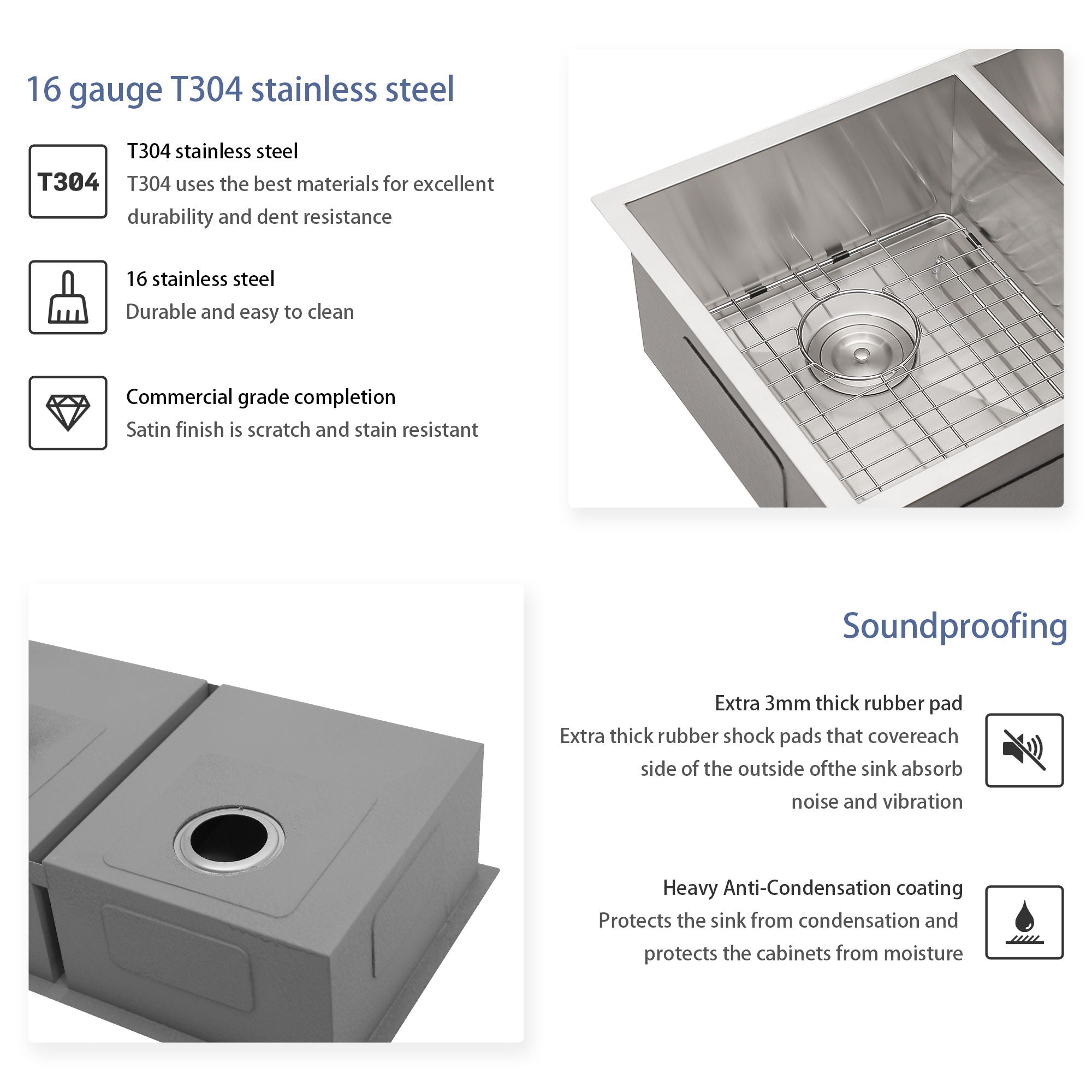 Undermount Double Bowl Kitchen Sink 16 Gauge With 9" Deep Basin - Brushed Nickel by HouseOfZazla