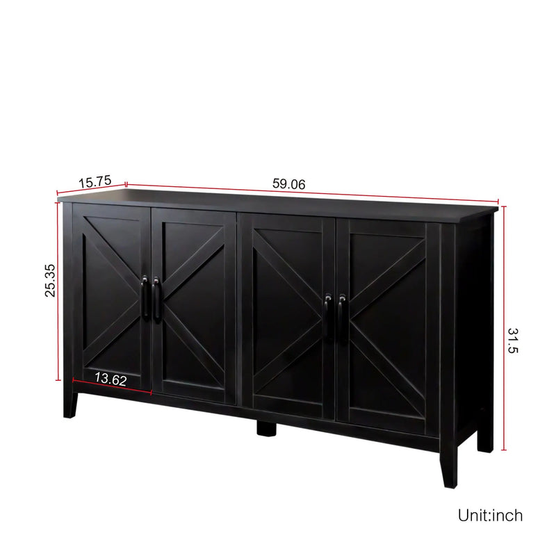 Cabinet With 4 Doors and 4 Open Shelves Freestanding Sideboard by HouseOfZazla