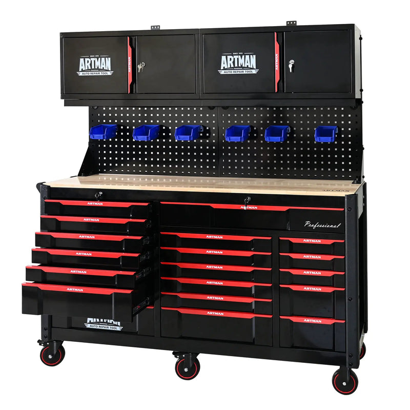 Heavy Duty Tool Cart With 19 Drawers, Tools Not Included, Mobile Storage For Workshop Or Laboratory - Black / Red by HouseOfZazla