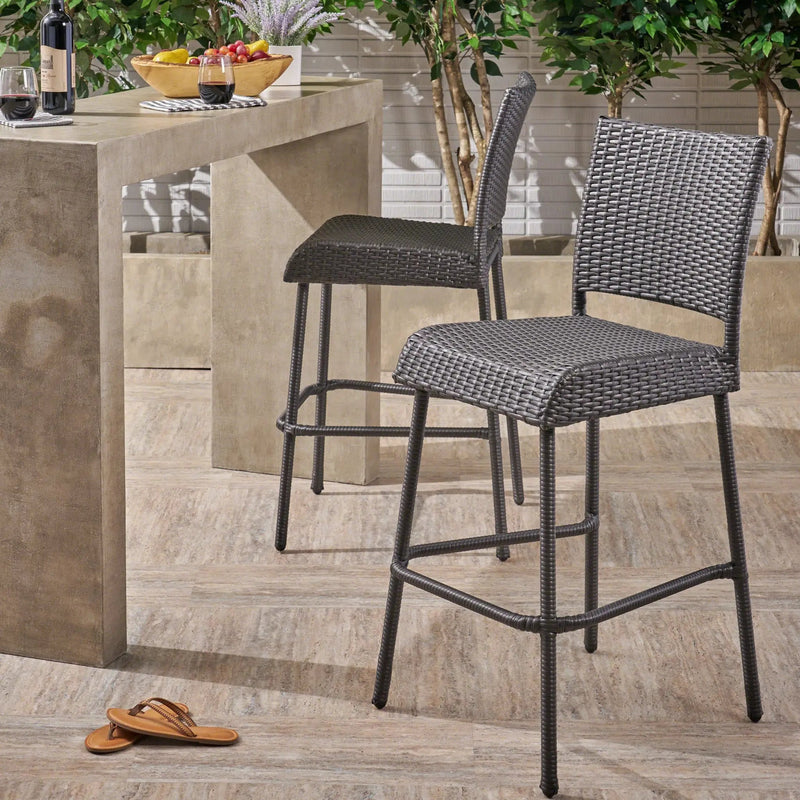 29" Outdoors PE Rattan Armless Barstools, Set of 2 by HouseOfZazla
