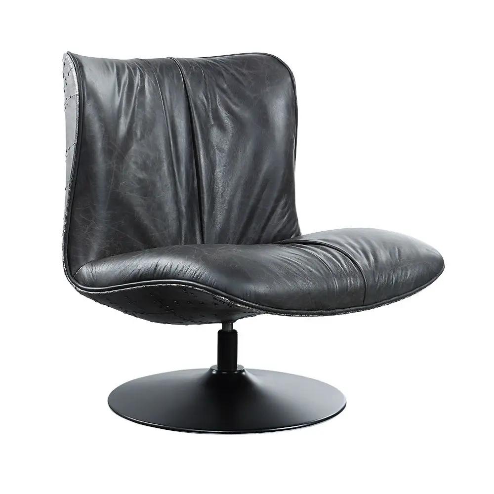Piotr - Accent Chair With Swivel - Black Top Grain Leather by Unique Piece Furniture