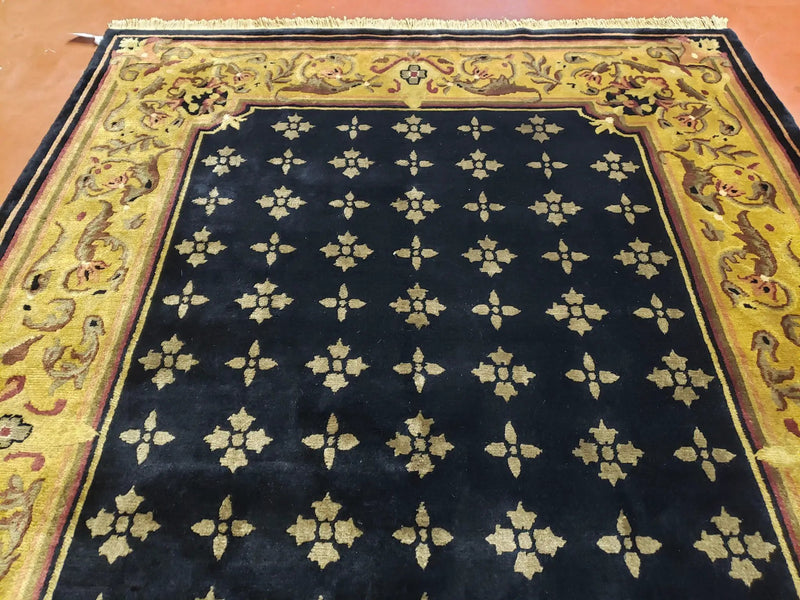 6x9 Aubusson Design Nepali Tibetan Rug Black & Tan Hand-Knotted Wool Carpet Soft Plush Pile New Rug Nice by Jewel Rugs
