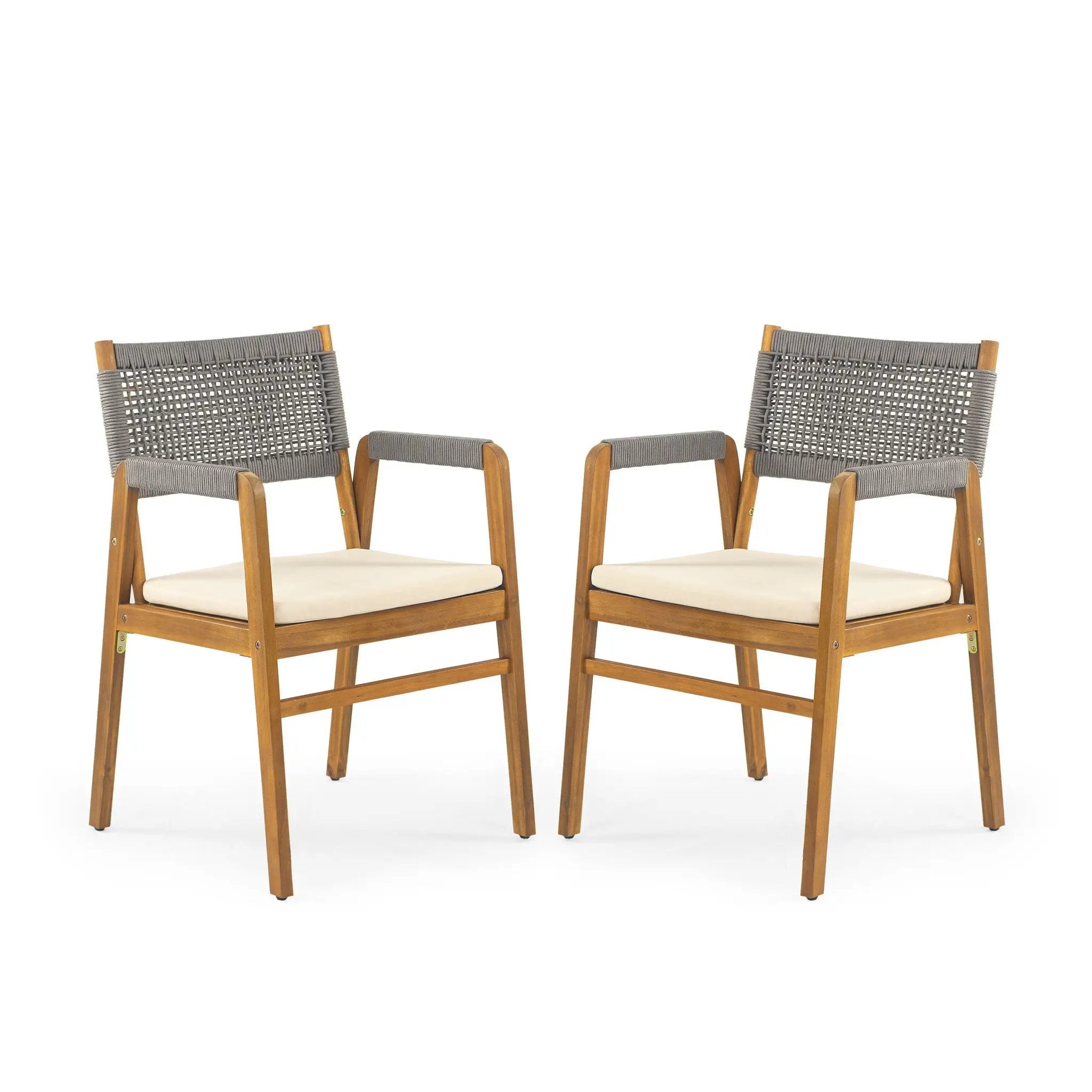 Outdoor Acacia Wood Dining Armchair With Cushion (Set of 2) by HouseOfZazla