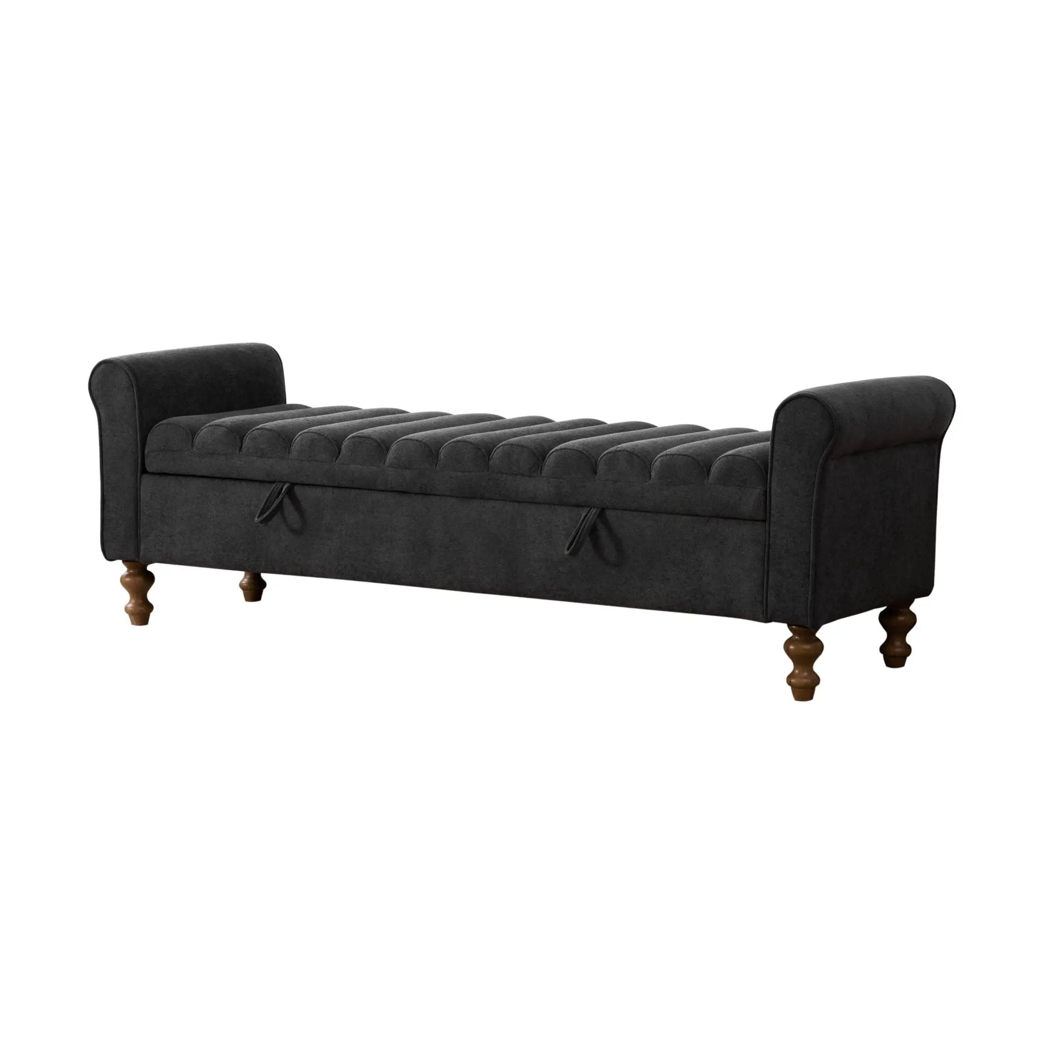 Wide Modern Upholstered Storage Bench With Rolled Armrest by HouseOfZazla