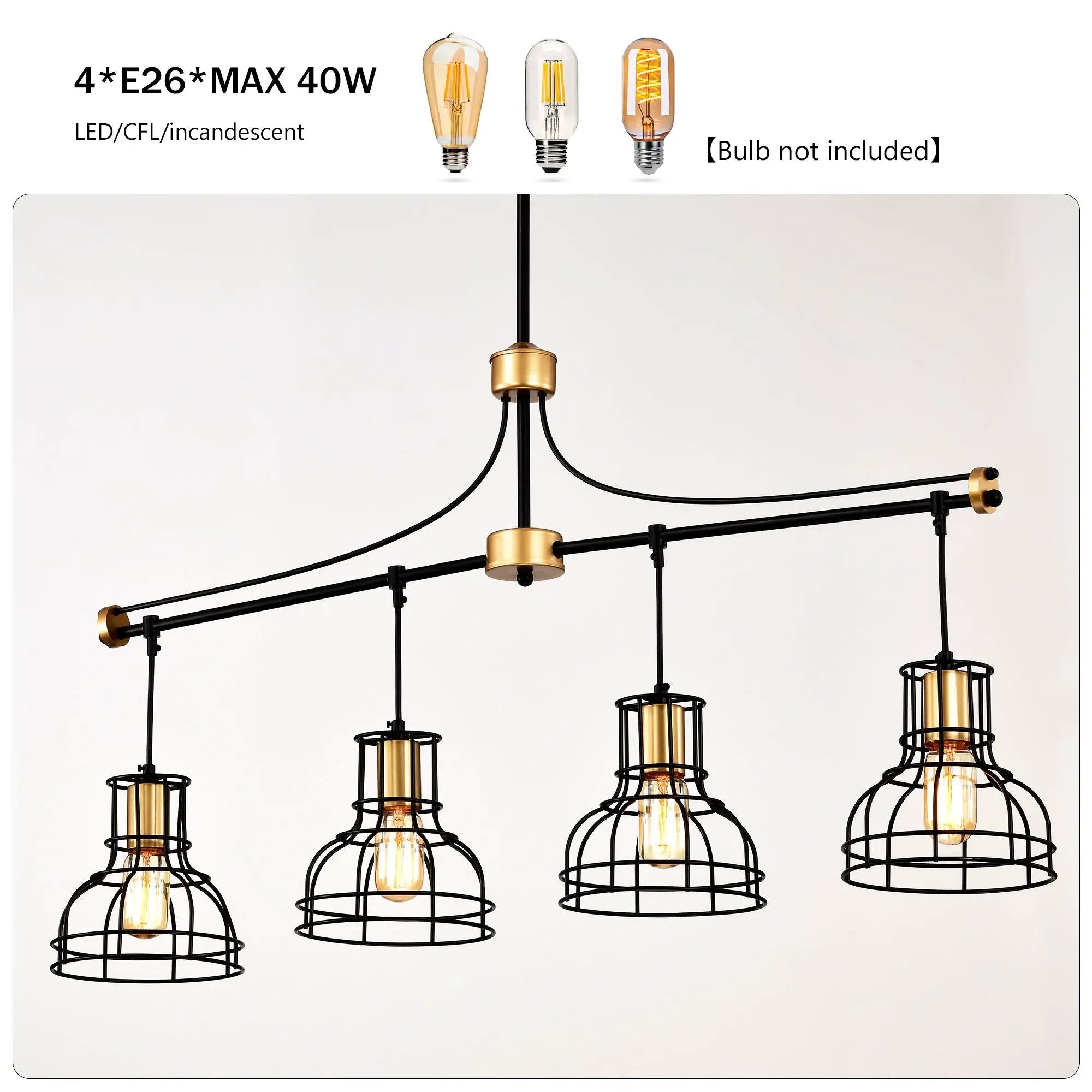 Dining Room Light Fixture / Chandelier Table, 40 -" Hanging For Farmhouse Linear Chandeliers, 5 Light Kitchen Island Lighting Ceiling Chandelier, With Metal Lampshade - Gold / Matte Black by Unique Piece Furniture