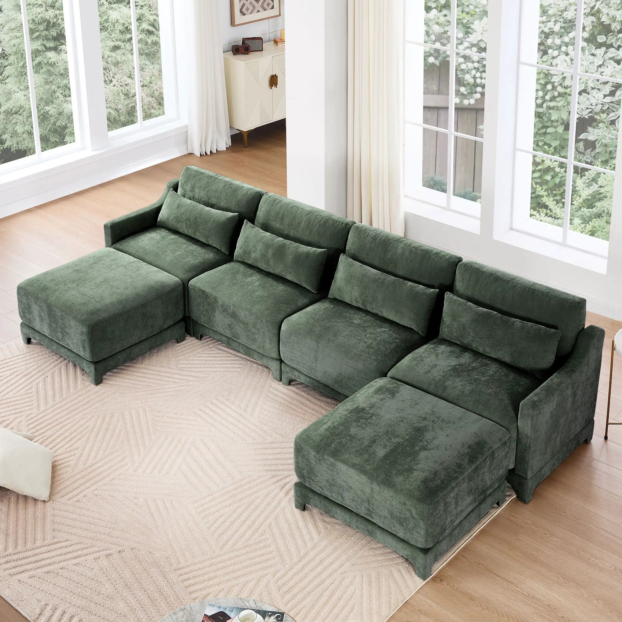 Stylish Sofa With Ottoman And Lumbar Pillows, Ergonomic Design by HouseOfZazla