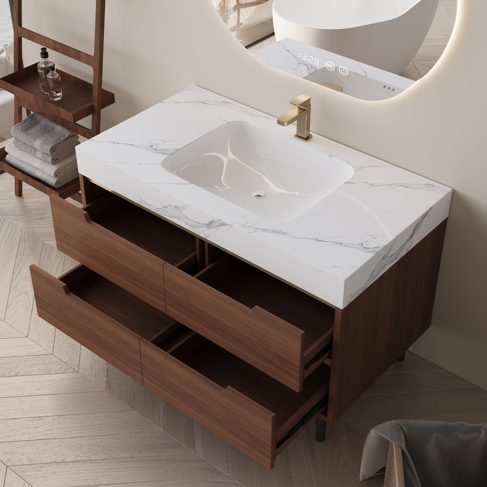35.4" Farmhouse Free-standing Sintered Stone Bathroom Vanity with Undermount Sink by HouseOfZazla