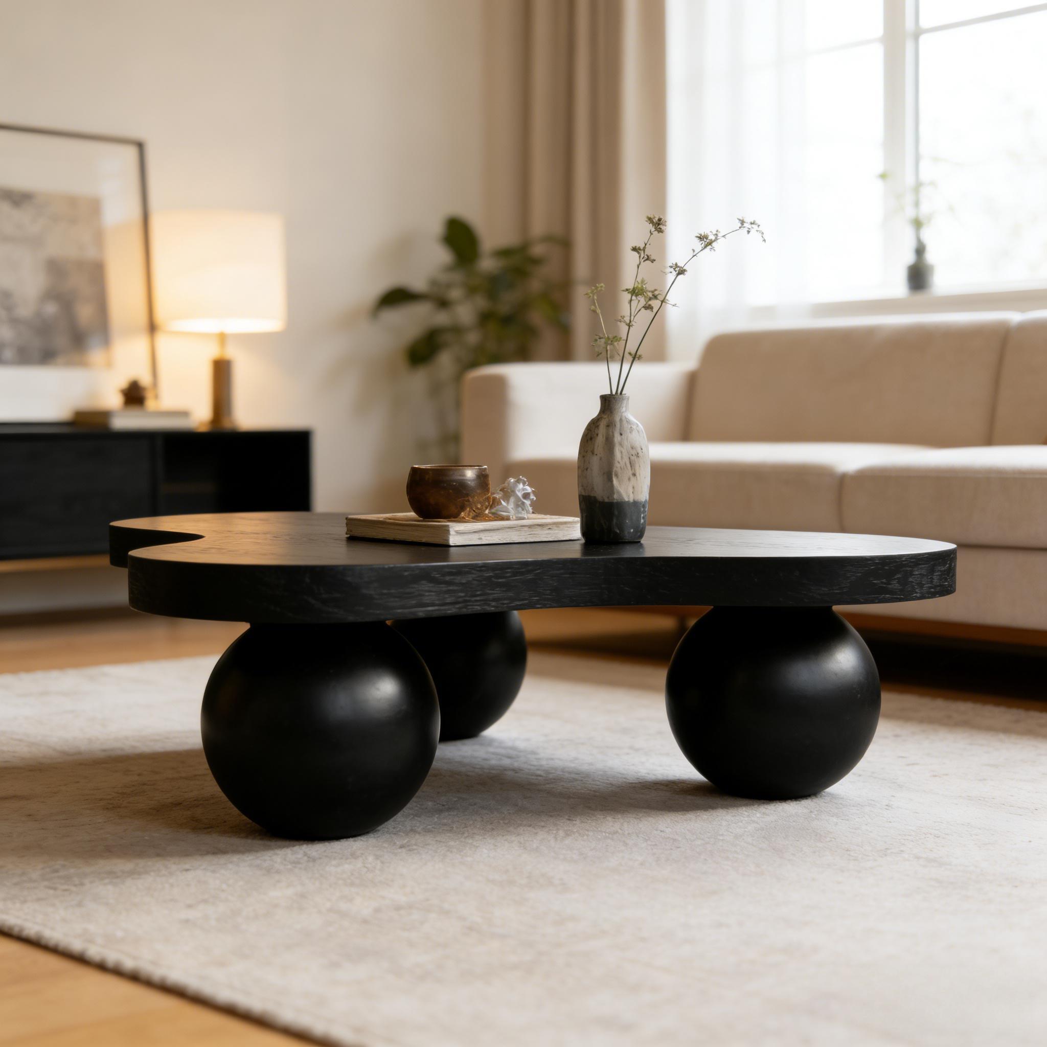 Cloud Shaped Coffee Table & 3 Ball Legs For Living Room - Black by HouseOfZazla