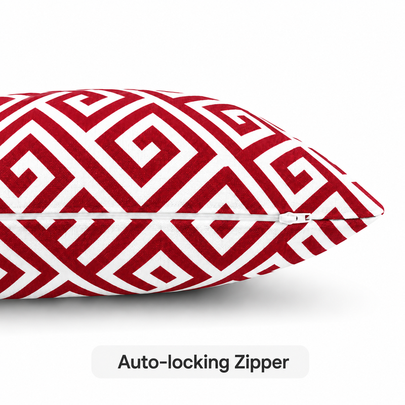 6 Pack Outdoor Pillow Covers - Red Greek Key by HouseOfZazla