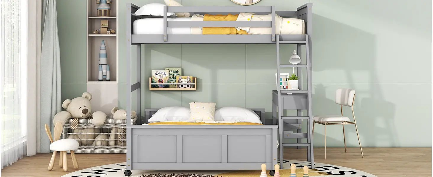 Full Over Full Bunk Bed With Desk