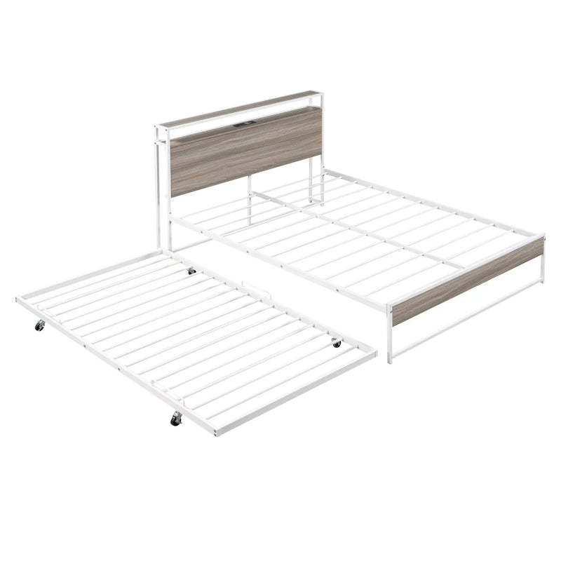 Platform Bed Frame With Trundle, USB Ports And Slat Support, No Box Spring Needed by HouseOfZazla
