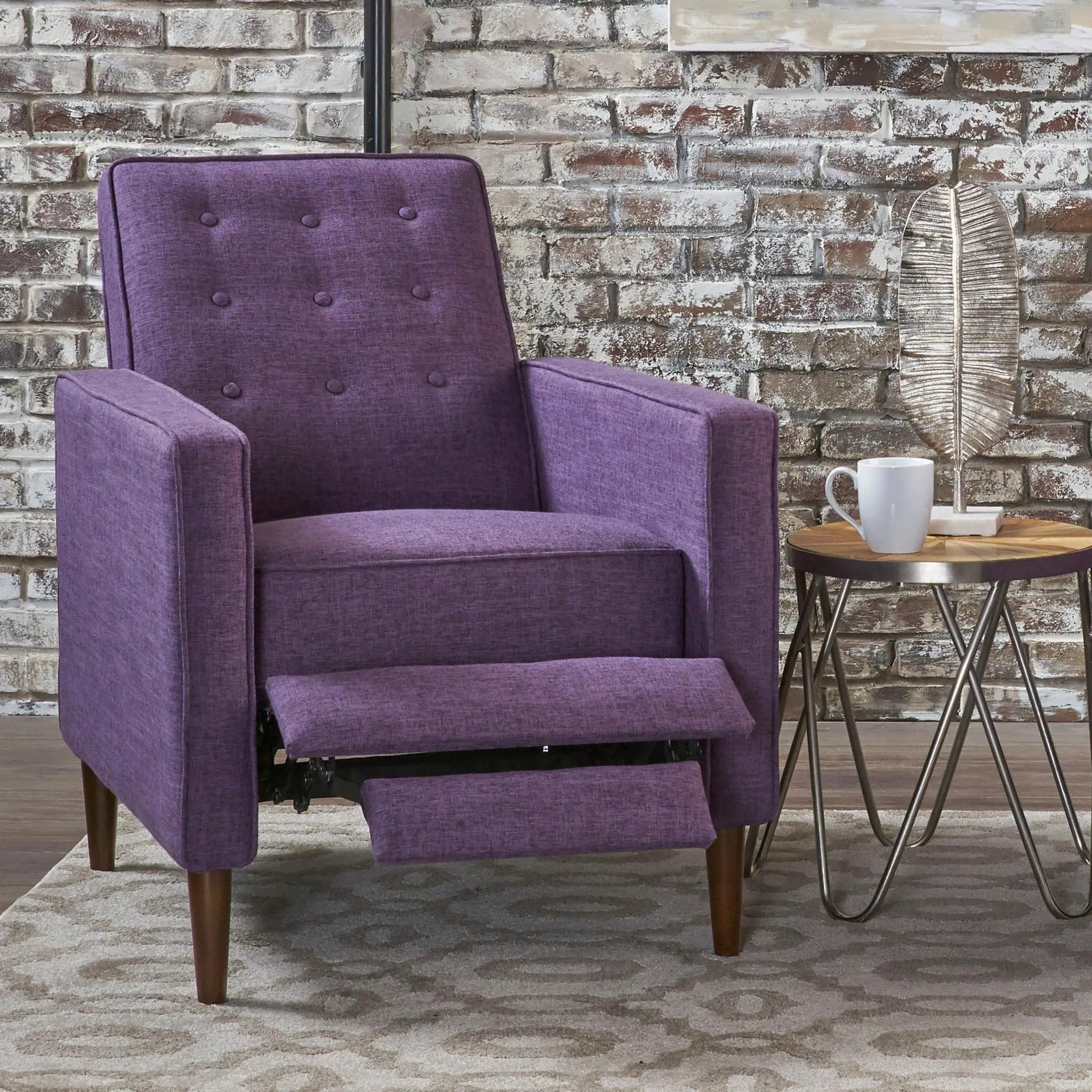 Mid-Century Modern Recliner With Button Tufted Waffle Stitch by Unique Piece Furniture
