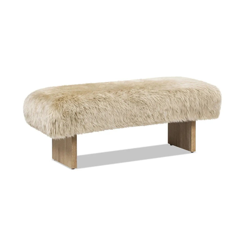 Leda - Sheepskin Fur Rectangular Accent Bench - Natural Blonde by Unique Piece Furniture