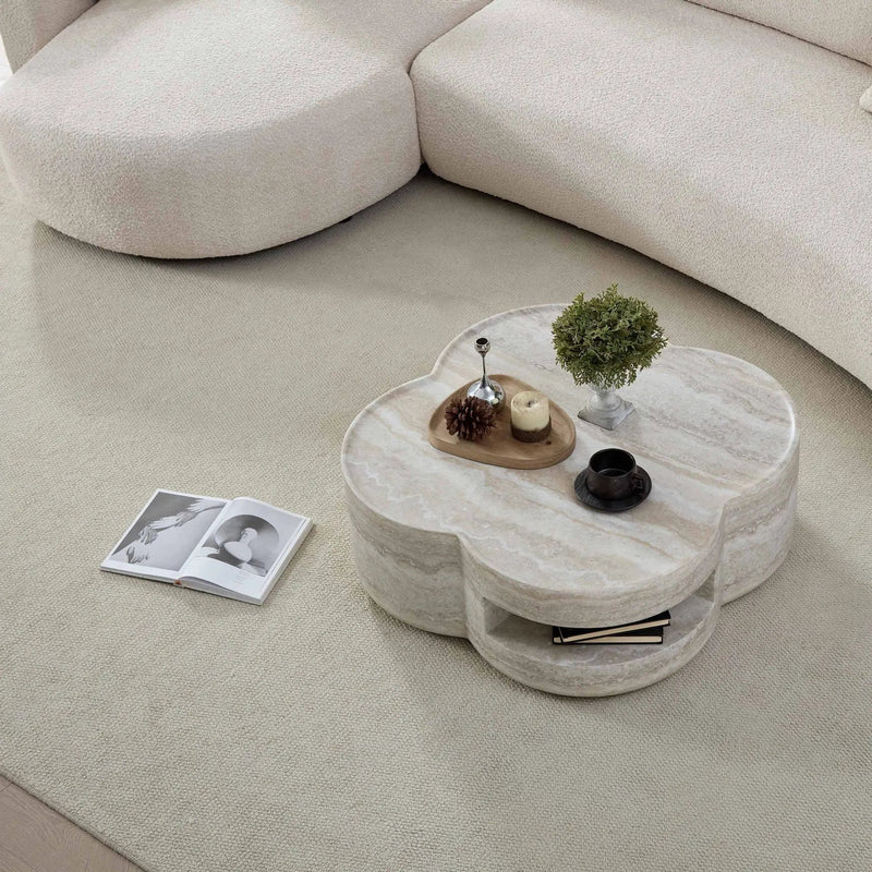 Clover Round Coffee Table With Open Storage - Marble by HouseOfZazla