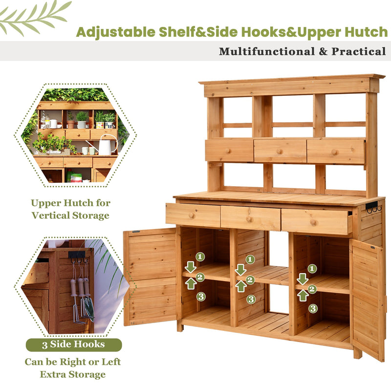 TOPMAX 65.7'' Tall Garden Potting Bench Table with Hutch by HouseOfZazla