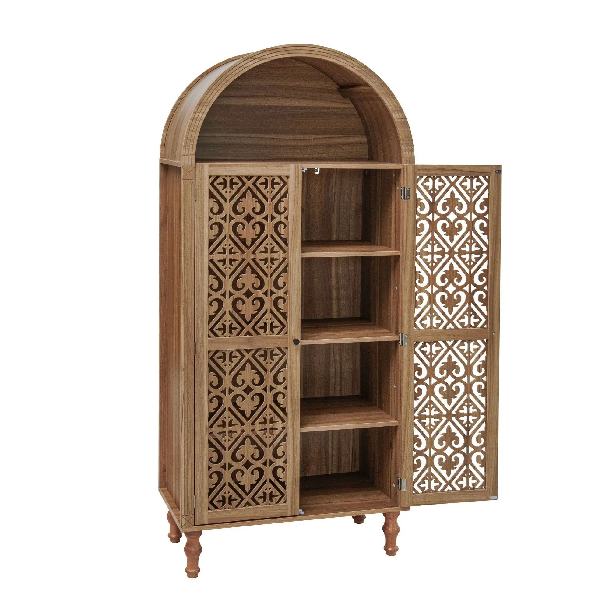 Tall Kitchen Pantry Cabinet With Hollow Carved Doors Adjustable Shelves Versatile Storage Cabinet For Kitchen - Walnut by HouseOfZazla