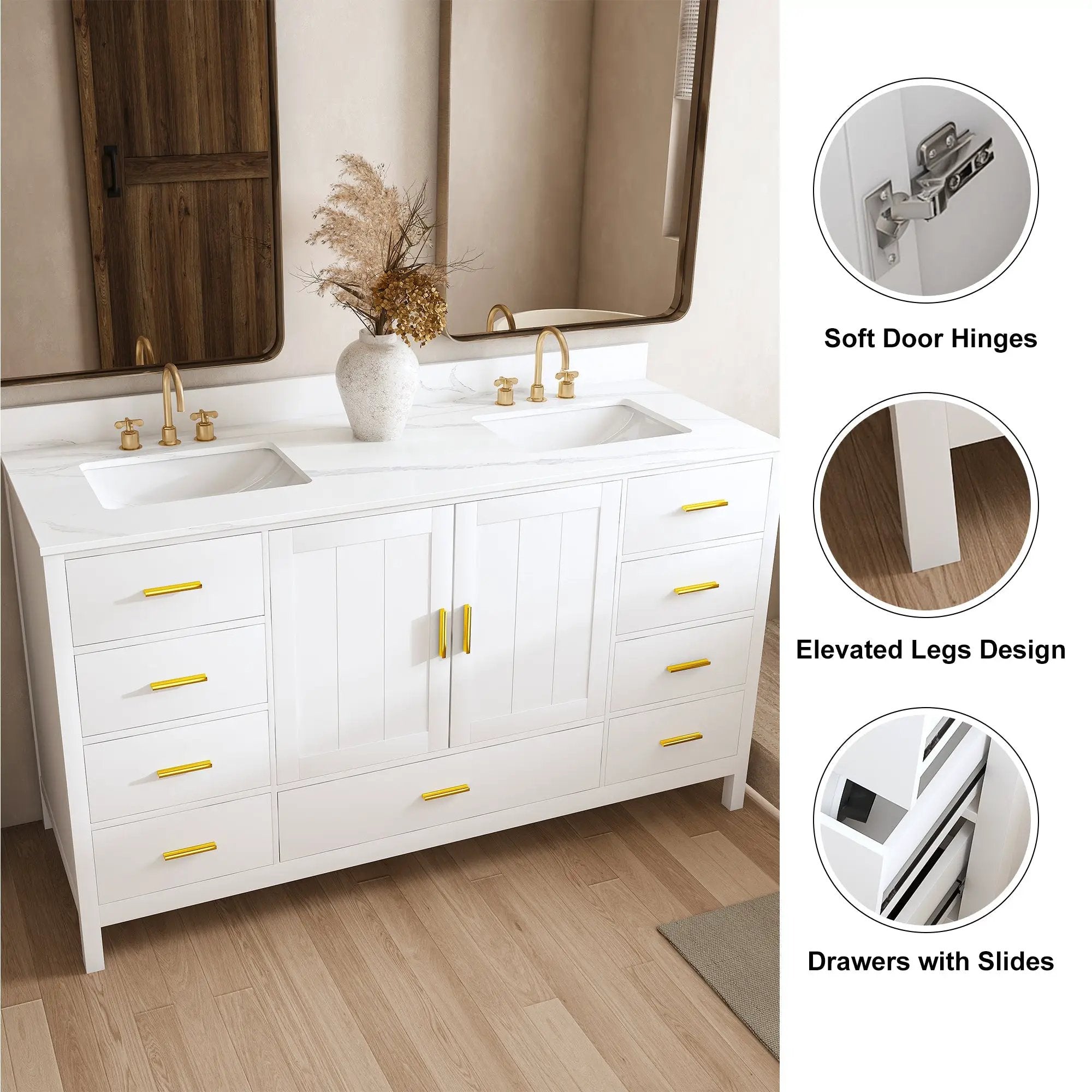 60" Solid Wood Bathroom Vanity with 2 Sinks by HouseOfZazla