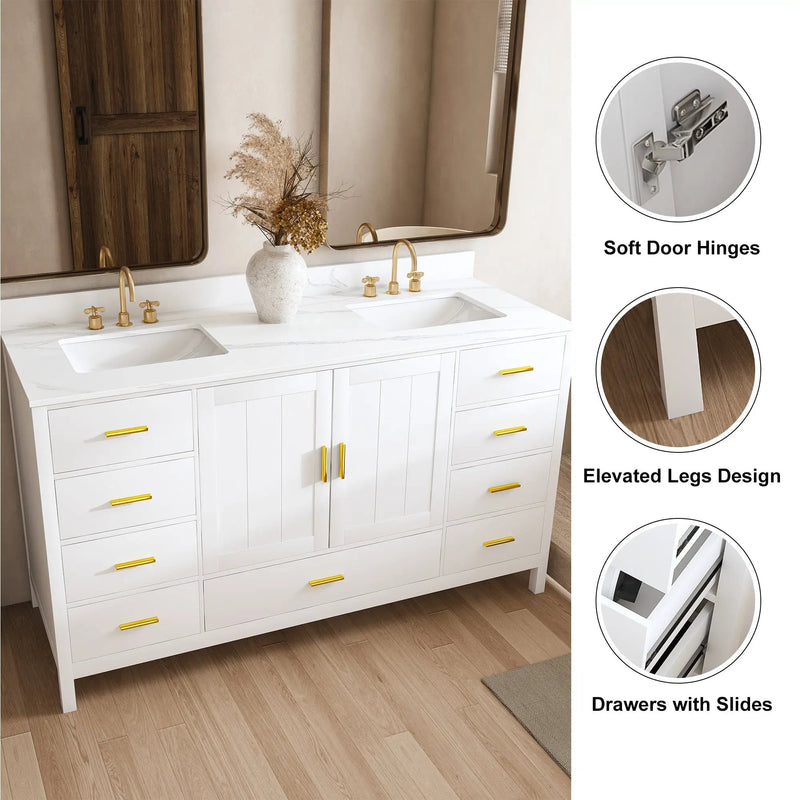 60" Solid Wood Bathroom Vanity with 2 Sinks by HouseOfZazla