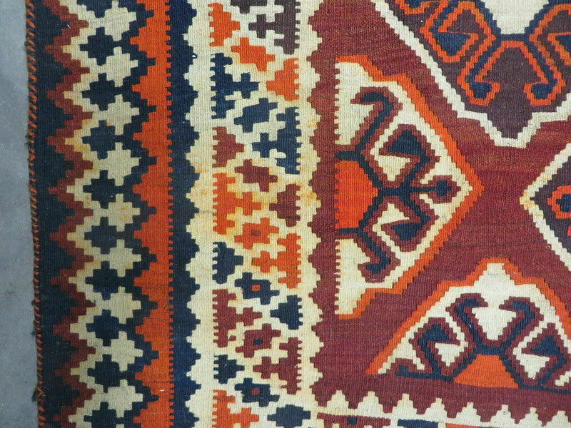 5' X 10' Antique Turkish Kilim Handmade Flat Weave Wool Rug Red Colorful Veg Dye Bohemian Boho Chic Tribal Style And Design by Jewel Rugs