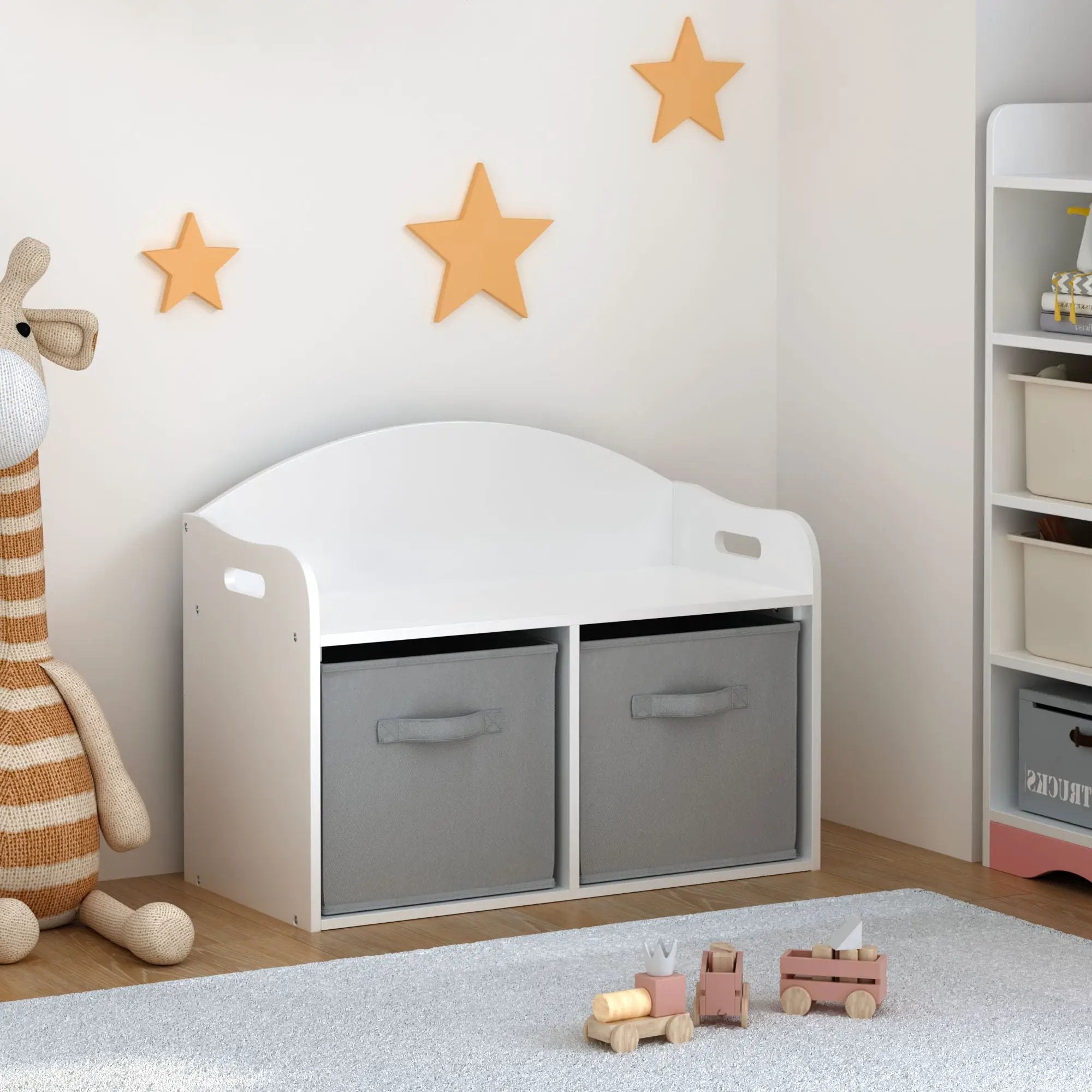 Toy Box Bench With Collapsible Drawers, Storage Cabinet Organizer - White by Unique Piece Furniture
