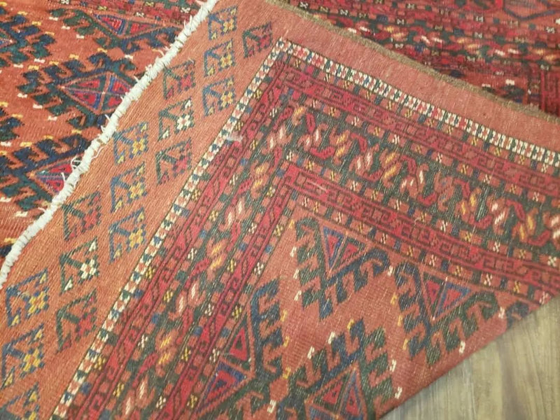 Antique Turkoman Rug 3'4" x 5', Collecticble Yamud Oriental Rug, Seat Pillow Cushion Cover, Tribal Mat, Wool Red Hand-Knotted Mafresh Carpet by Jewel Rugs