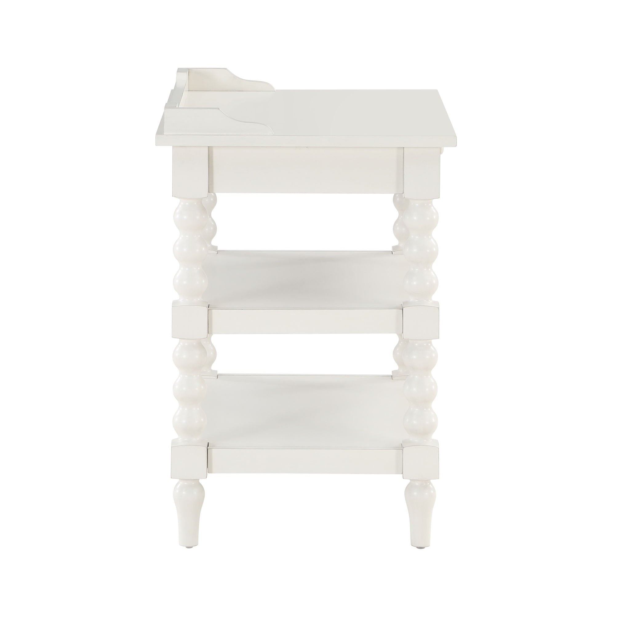 Aria - Nightstand With Styling, 2 Shelves, Pull Out Tray, Spool Turned Legs - Antique White by HouseOfZazla