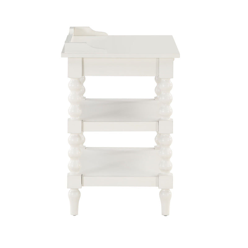 Aria - Nightstand With Styling, 2 Shelves, Pull Out Tray, Spool Turned Legs - Antique White by HouseOfZazla