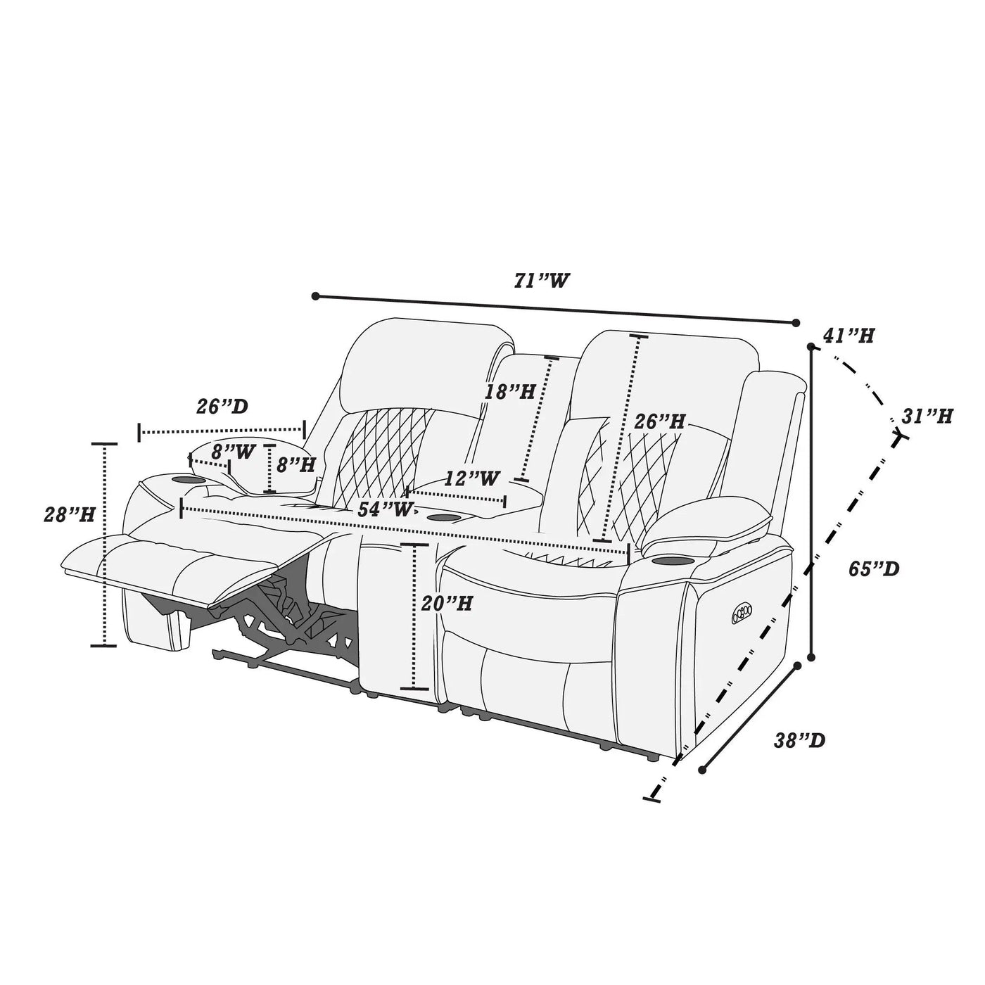 Power Motion Living Room Set With USB Port, Adjustable Headrest, Cup Holder by HouseOfZazla