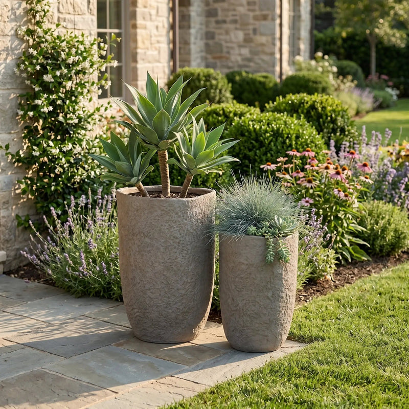 Round Concrete Planter Set of 2, Large Indoor & Outdoor Planter Pots by HouseOfZazla