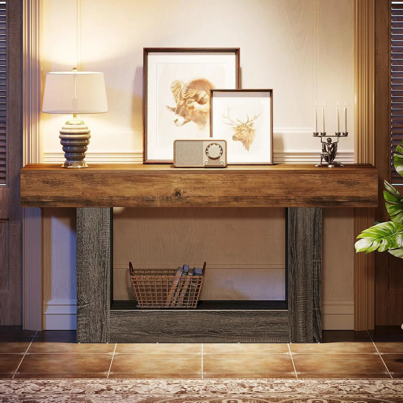 Console Table With 2 Tier Storage, U Shaped Base by HouseOfZazla