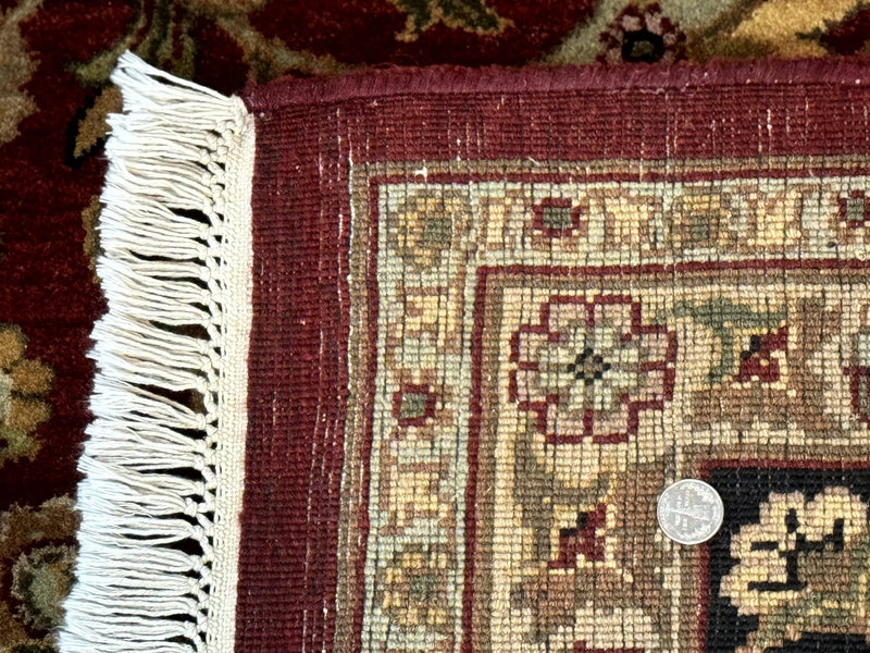 Indian Agra Rug 10x14, Traditional Oriental Carpet, Room Sized Wool Area Rug, Floral, Maroon by Jewel Rugs