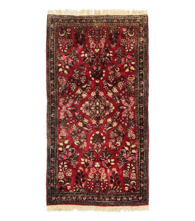 Small Persian Sarouk Rug 2x4, Floral, Red Hand Knotted Wool Traditional Oriental Carpet, Antique Persian Rug 2 x 4 by Jewel Rugs