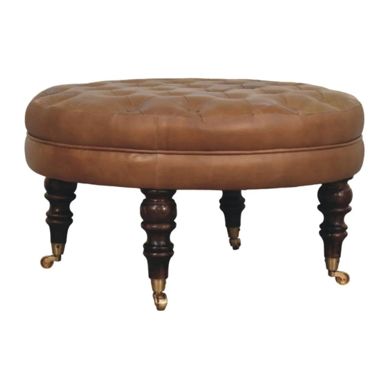 Buffalo - Round Ottoman With Castor Legs - Brown by HouseOfZazla