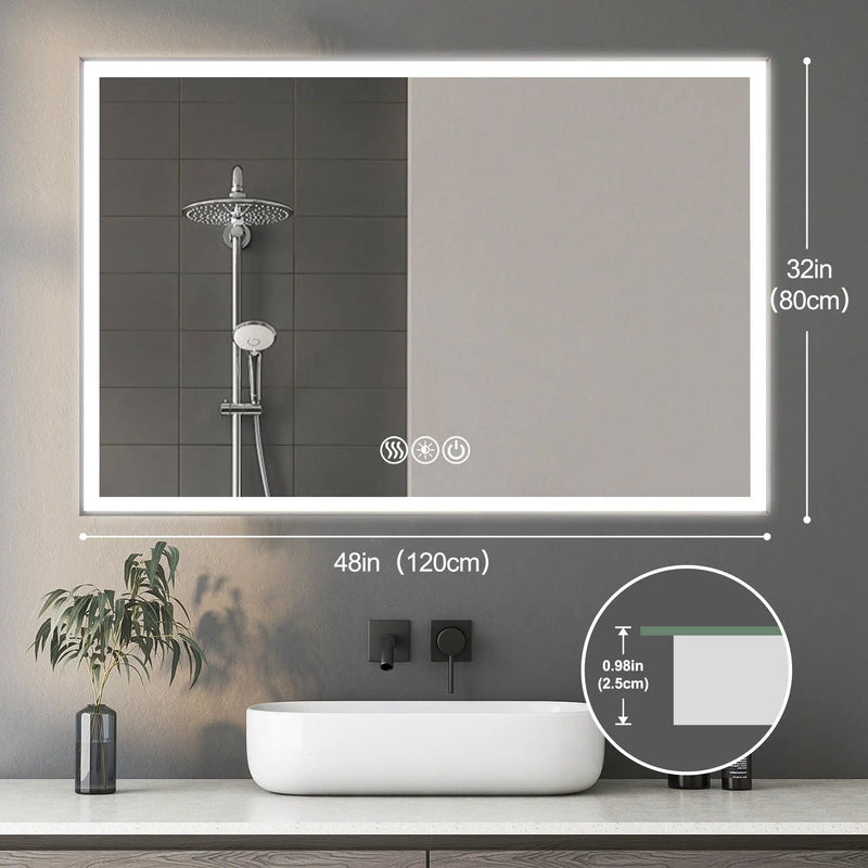 Modern LED Bathroom Vanity Mirror With Aluminum Frame, 45° Beveled Lights, Anti Fog - Silver by HouseOfZazla