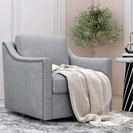 360 Degree Swivel Armchair, Skin Friendly Fabric, Ergonomic Design, Brass Nail Decorative Armchair by Unique Piece Furniture