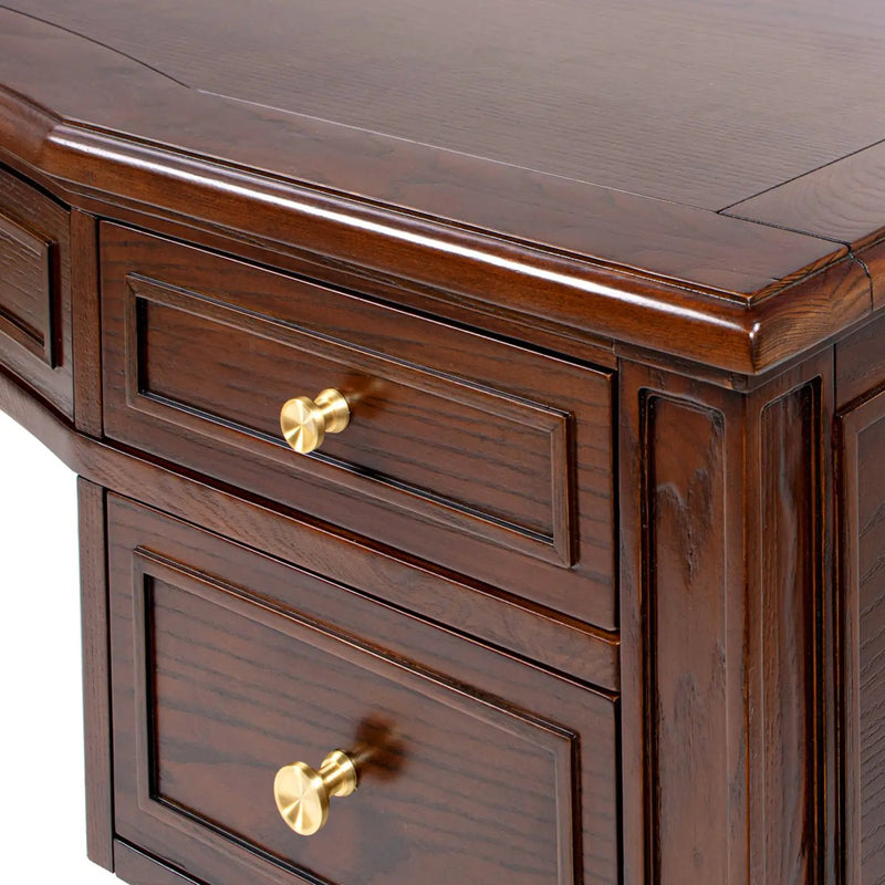 Dauphin Gold Accent 5-Drawer Wood Executive Desk Dark Walnut Ash Wood & Veneer by HouseOfZazla