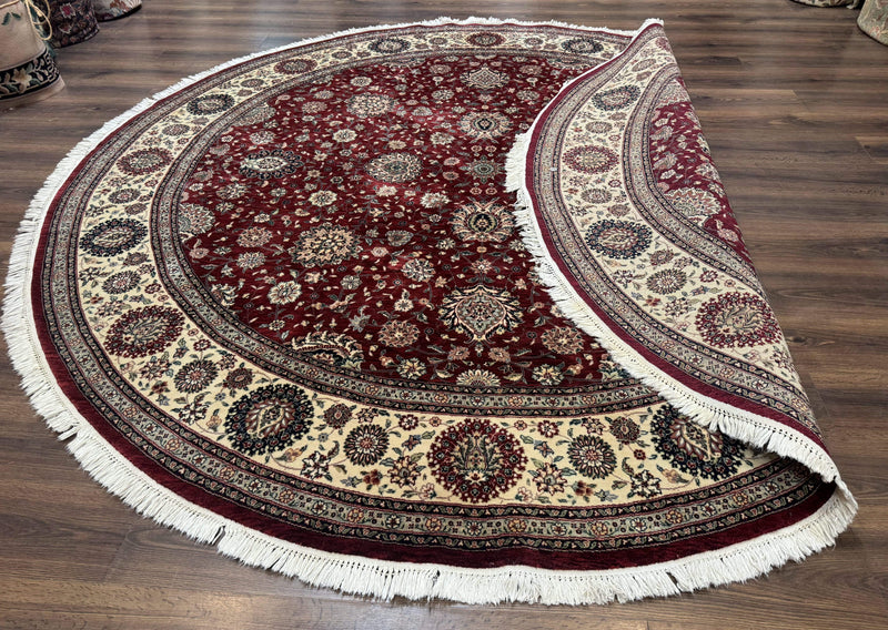 Round Sino Persian Rug 9x9, Burgundy and Cream, Floral, Wool and Silk, 9ft Round Carpet by Jewel Rugs
