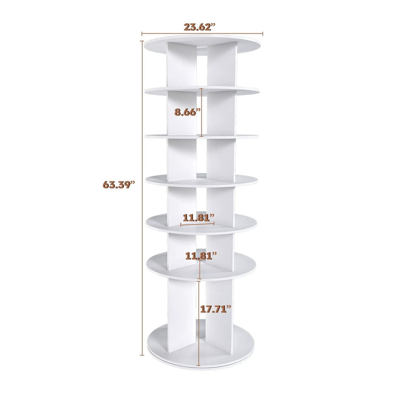 6 Tier Spinning Shoe Rack, Free Standing 360° Revolving Shoe Organizer - White by HouseOfZazla
