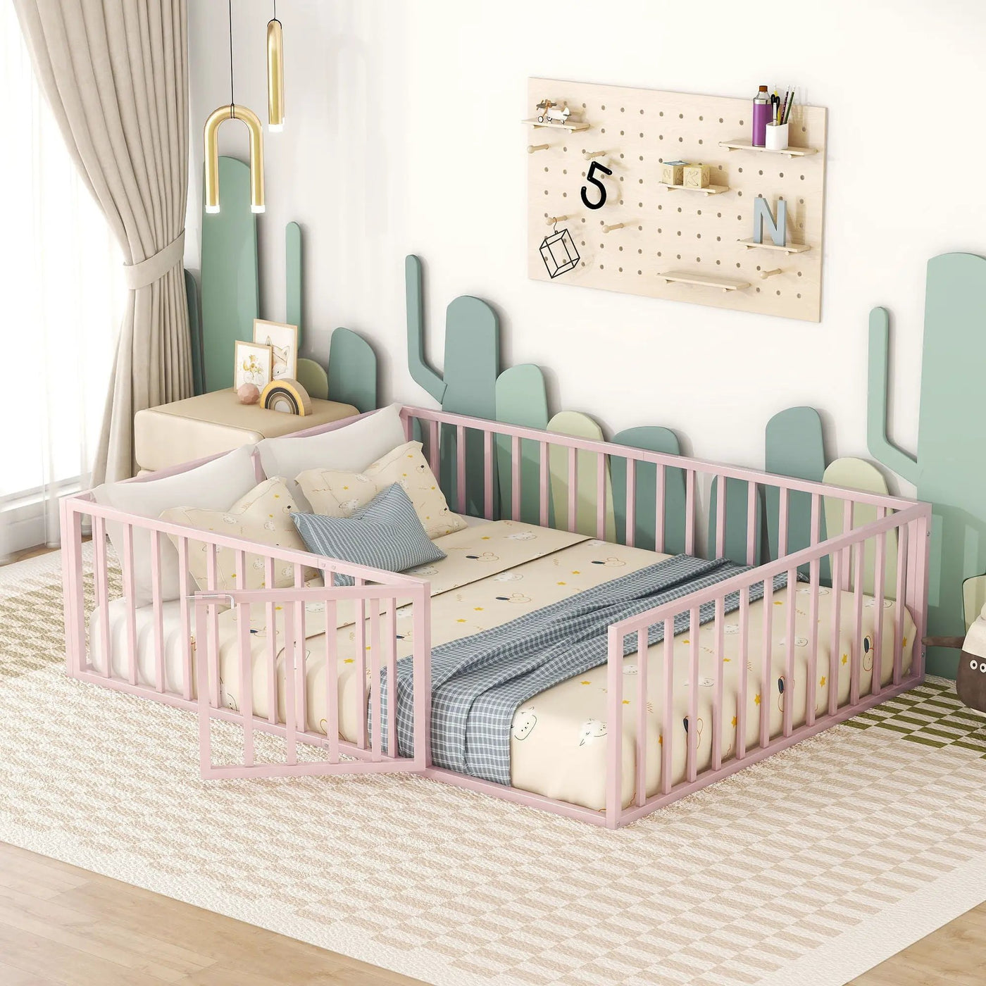 Metal Floor Bed Frame With Fence And Door by Unique Piece Furniture