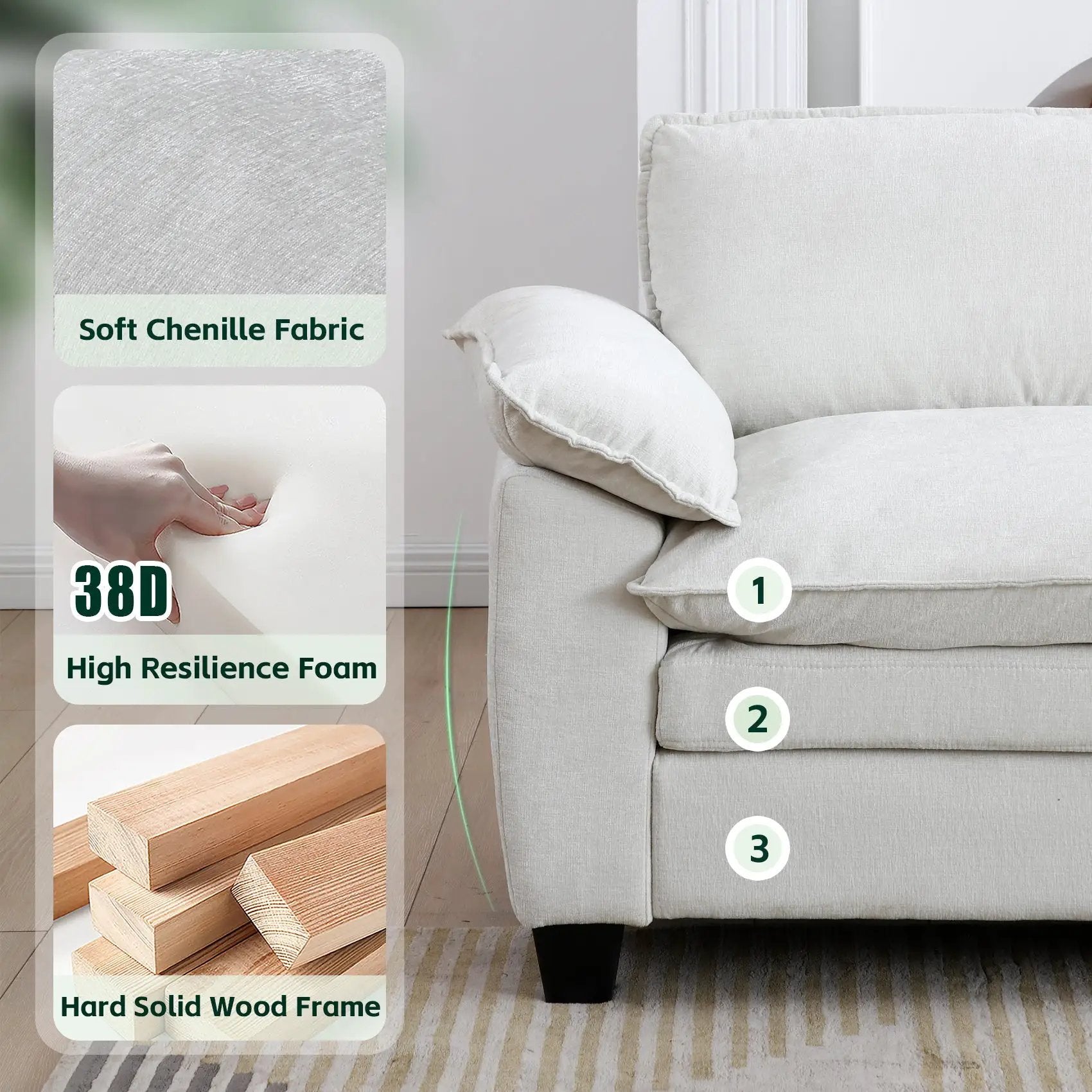 Living Room Furniture Sofa Luxury Couch Four Seater with Two Ottomans Soft Chenille Upholstered U Shape Sofa by HouseOfZazla