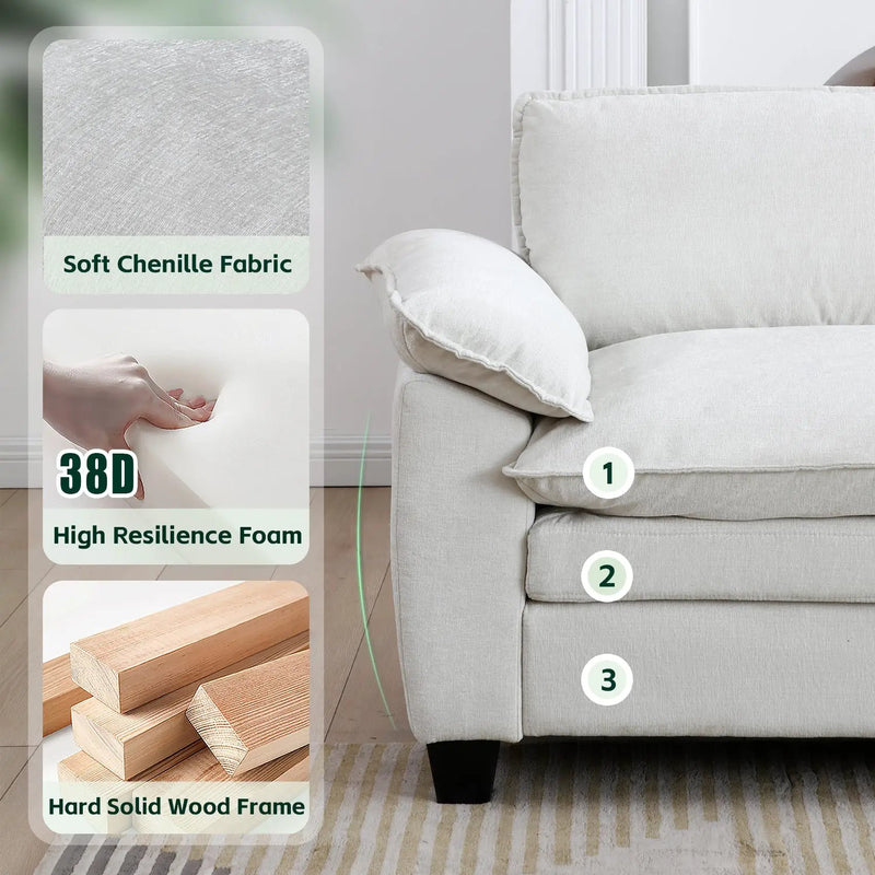 Living Room Furniture Sofa Luxury Couch Four Seater with Two Ottomans Soft Chenille Upholstered U Shape Sofa by HouseOfZazla