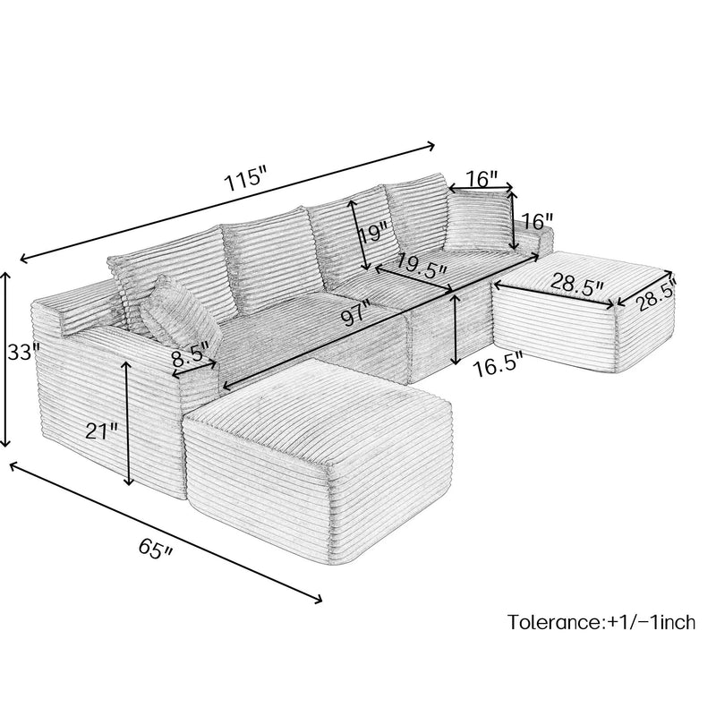 115" Comfy U-Shaped Sectional with Chaise and Ottoman by HouseOfZazla
