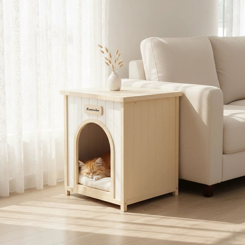 Indoor Dog House With Removable Cushion, Pet House For Cats & Small Dogs - Cream White / Light Yellow by HouseOfZazla