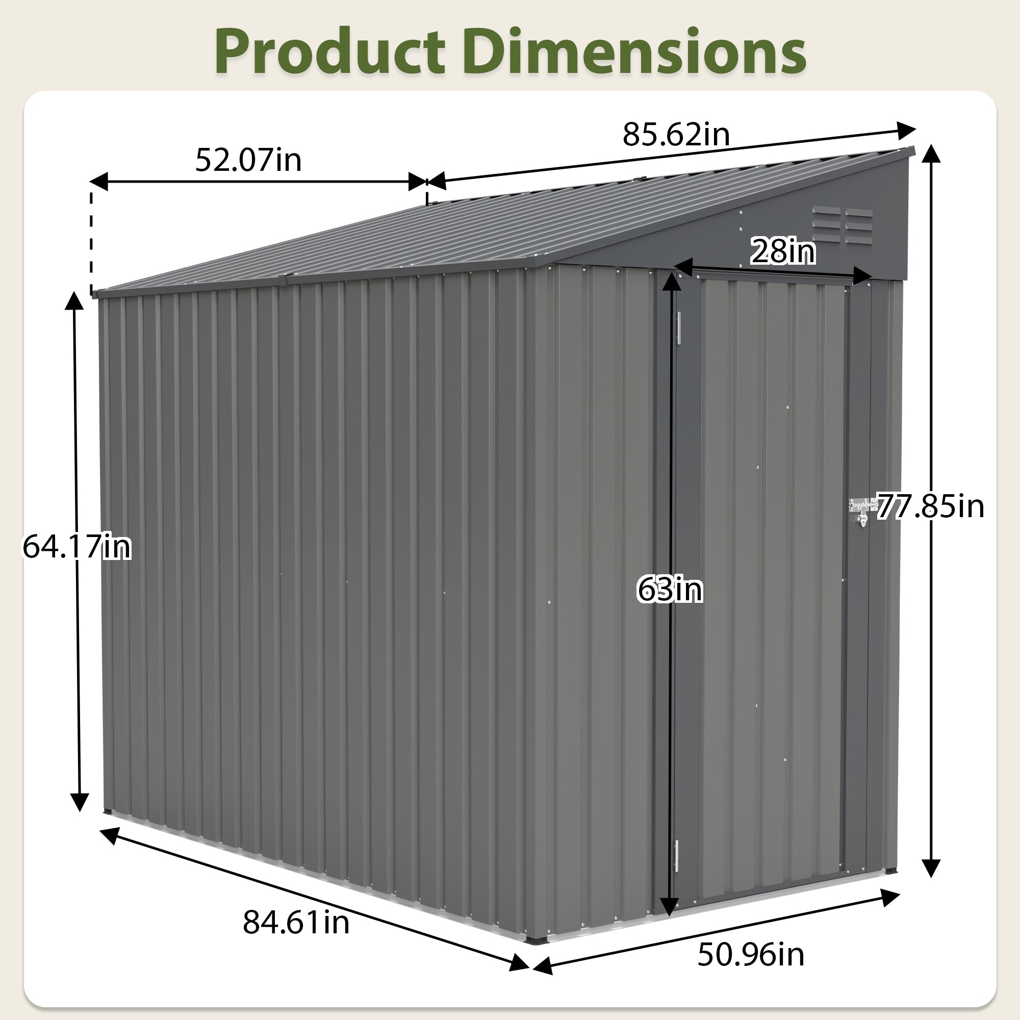 4x7 Foot Lean-To Shed in Olive by HouseOfZazla