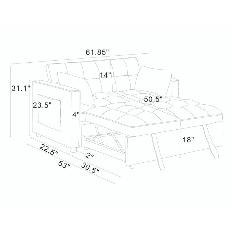 Sienna - Tufted Convertible Sleeper Sofa With Chaise - Gray by Unique Piece Furniture