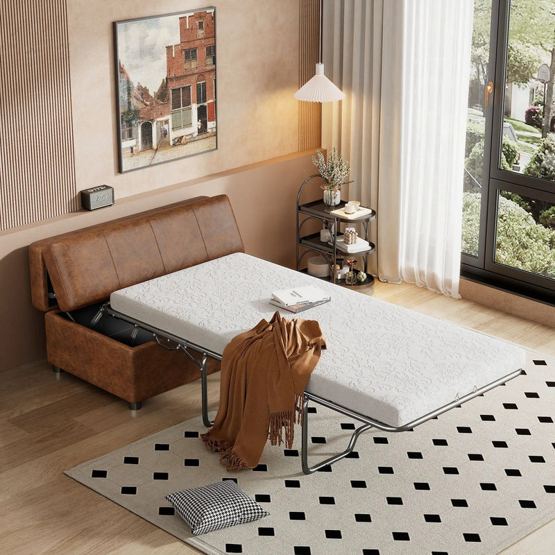 Twin Size Folding Ottoman Sleeper Bed With Mattress Convertible Guest Bed by HouseOfZazla