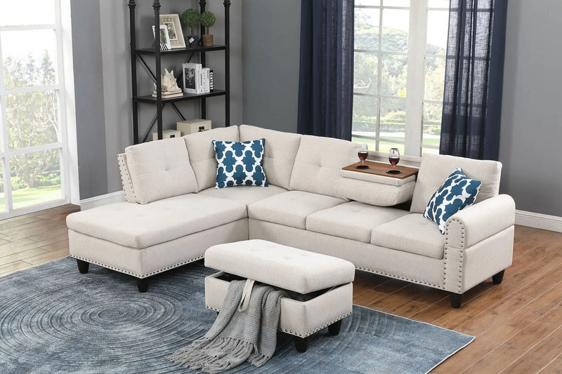 Alger - Wide Left Hand Facing Sofa & Chaise With Ottoman - Beige by Unique Piece Furniture